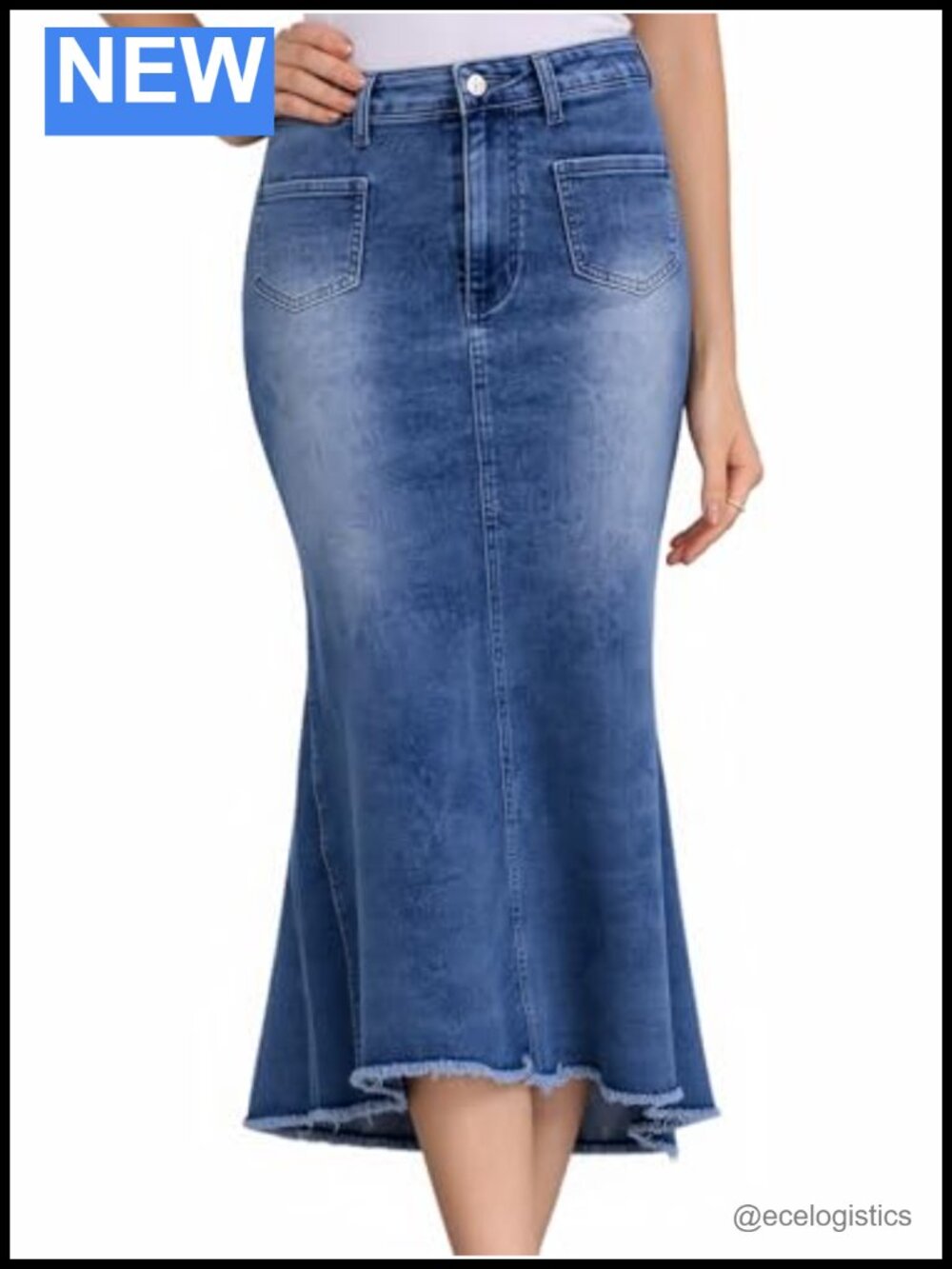 Unifizz Long Denim Maxi Skirt Womens High Waisted A-Line Fishtail Jean Skirt